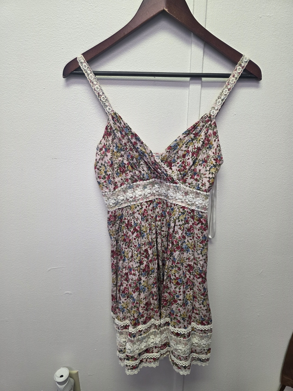 Pink Floral Lace-Trim Camisole Dress